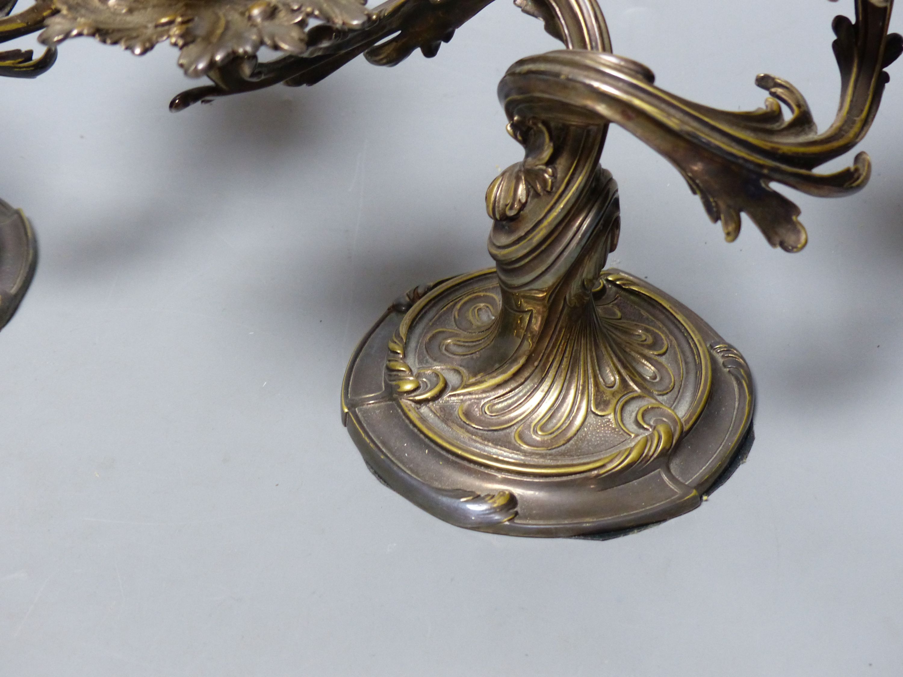 A pair of Christofle plated two-branch candelabra, height 17cm